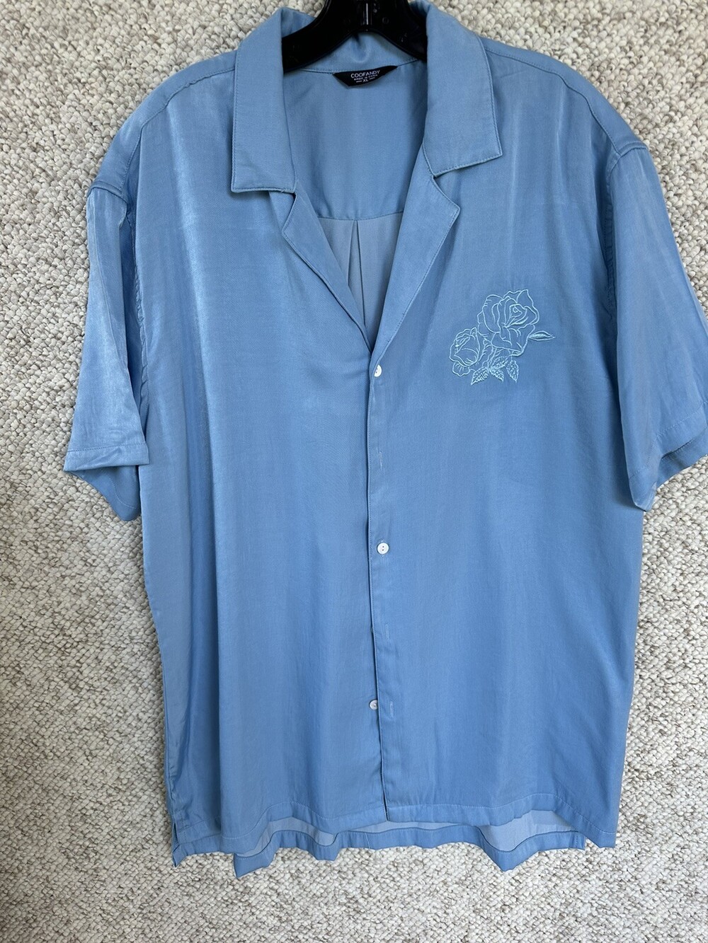 Hawaiian Shirt Men's Extra Large Coof Andy Blue with Flower Button Down